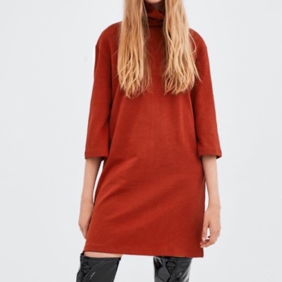 Zara turtleneck burnt orange dress size L - Picture 1 of 9